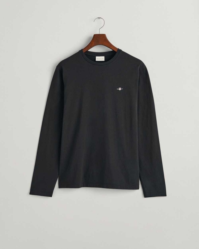 Gant Shield Long Sleeve Men's T-Shirt Black | QRWLZ-3147