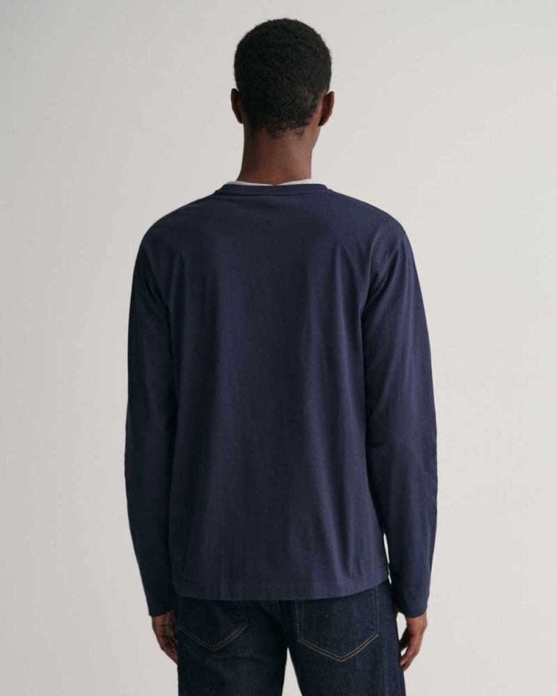 Gant Shield Long Sleeve Men's T-Shirt Evening Blue | MTOGZ-0179