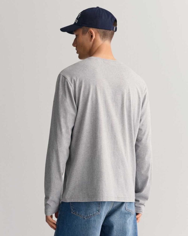 Gant Shield Long Sleeve Men's T-Shirt Grey Melange | EVSOZ-8402