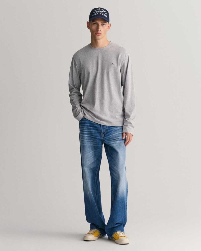 Gant Shield Long Sleeve Men's T-Shirt Grey Melange | EVSOZ-8402