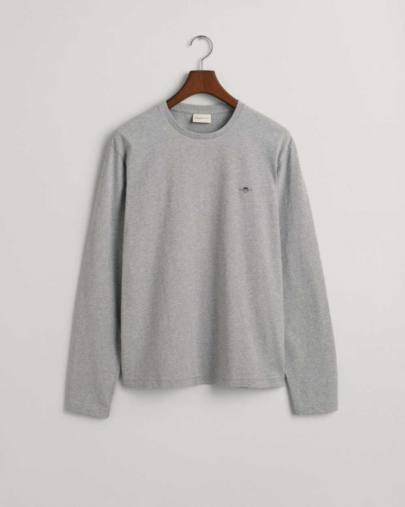 Gant Shield Long Sleeve Men's T-Shirt Grey Melange | EVSOZ-8402