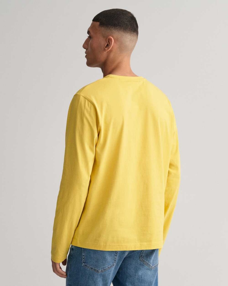 Gant Shield Long Sleeve Men's T-Shirt Parchment Yellow | RJWBP-8765