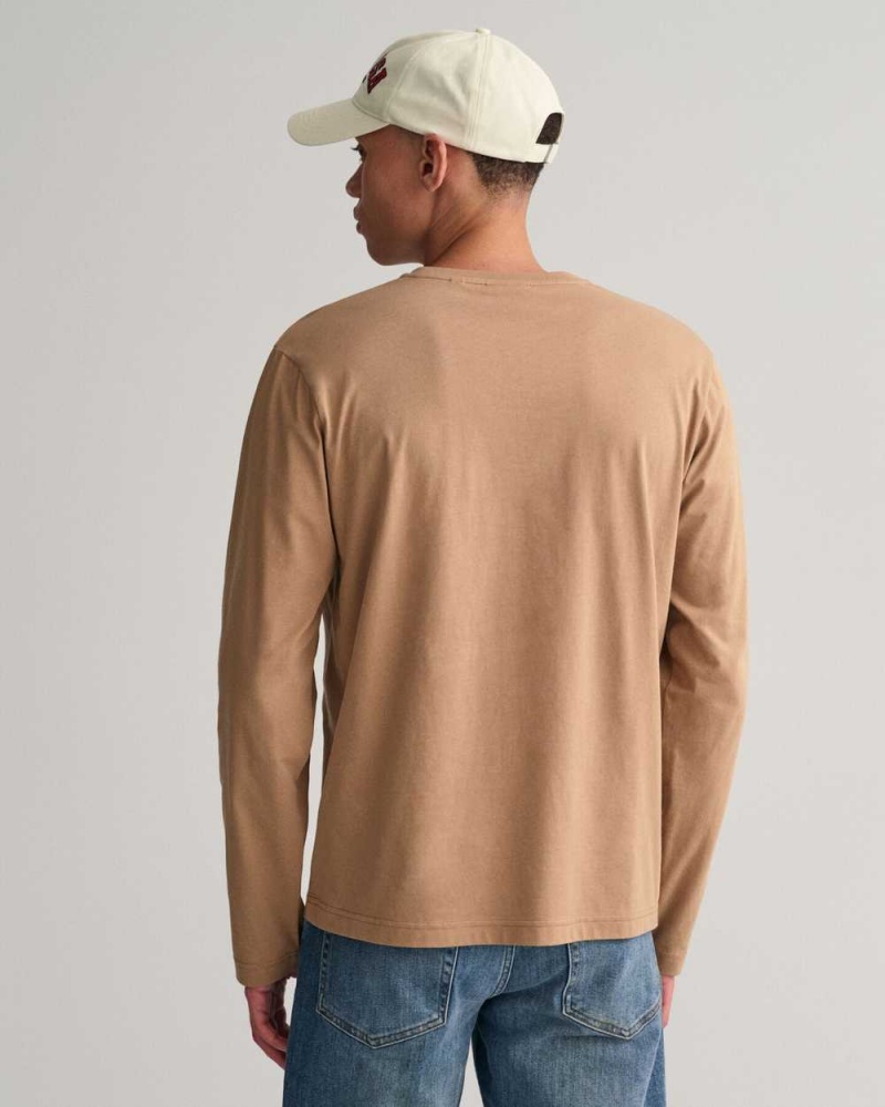 Gant Shield Long Sleeve Men's T-Shirt Warm Khaki | KIUCX-0835