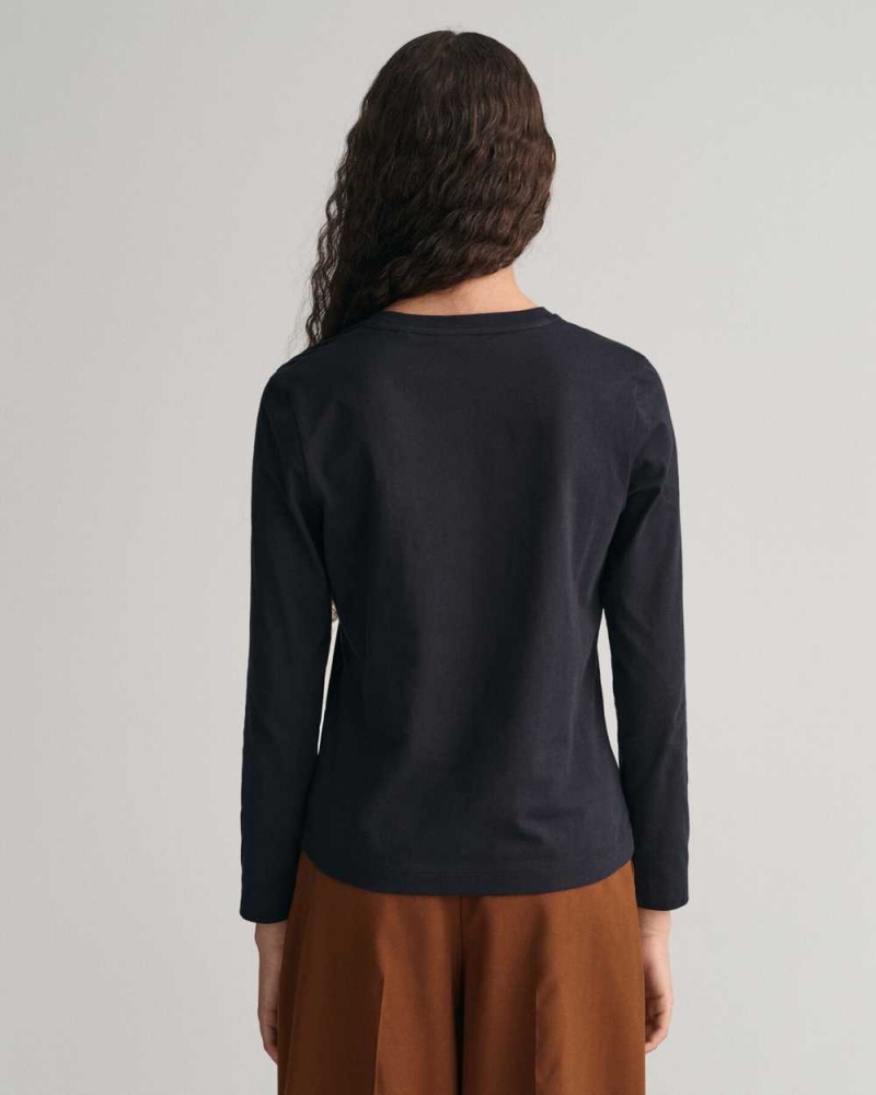 Gant Shield Long Sleeve Women's T-Shirt Black | MUCEL-8072