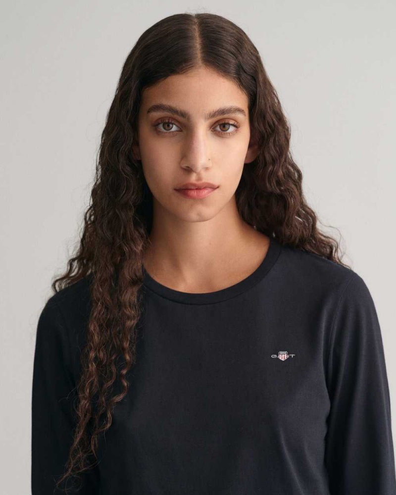 Gant Shield Long Sleeve Women's T-Shirt Black | MUCEL-8072