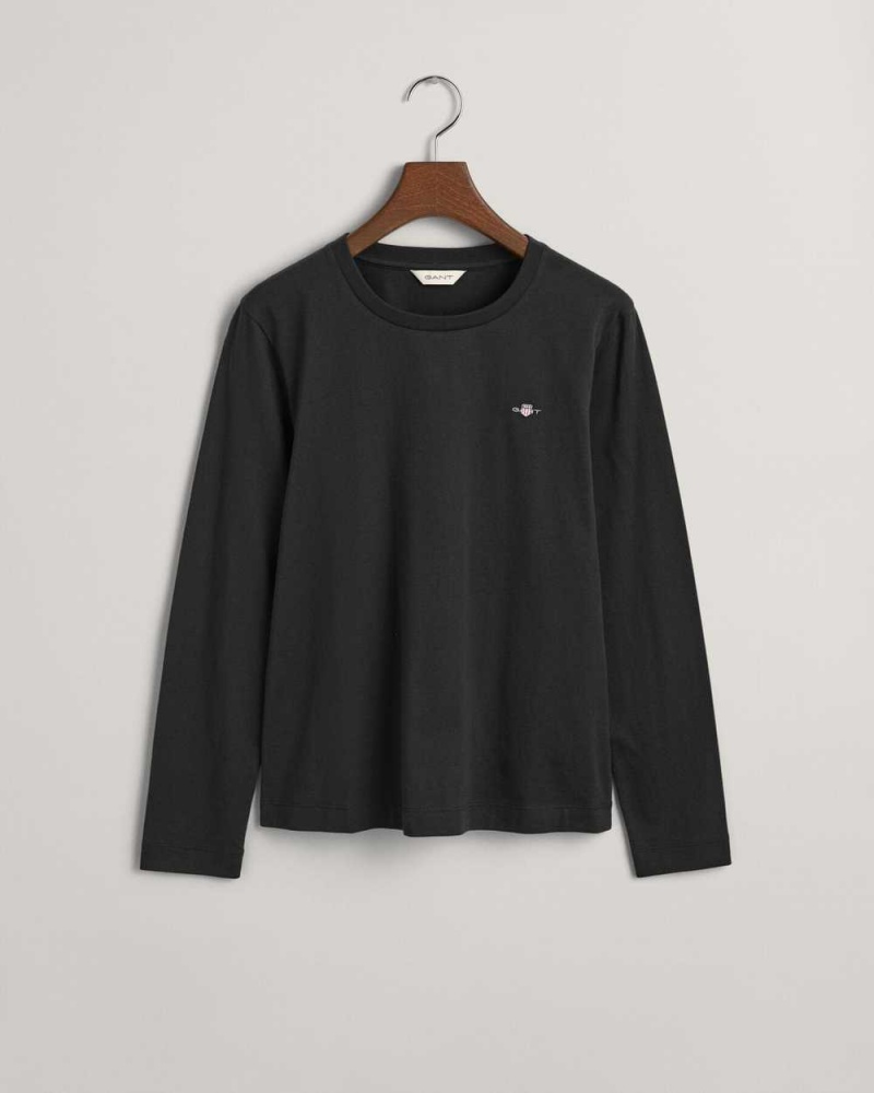 Gant Shield Long Sleeve Women's T-Shirt Black | MUCEL-8072