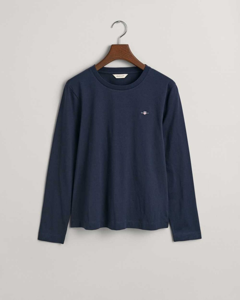 Gant Shield Long Sleeve Women's T-Shirt Evening Blue | RDYKZ-1075