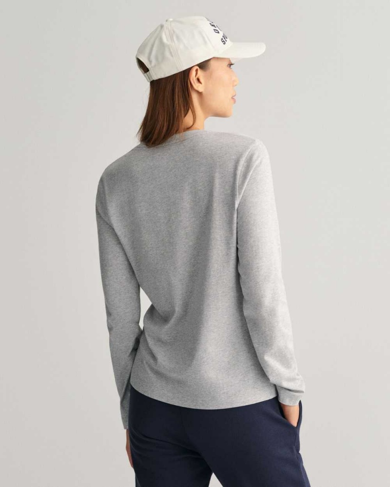 Gant Shield Long Sleeve Women's T-Shirt Light Grey Melange | SGRUM-9024