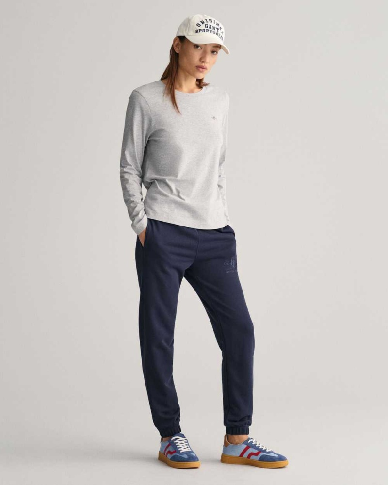 Gant Shield Long Sleeve Women's T-Shirt Light Grey Melange | SGRUM-9024