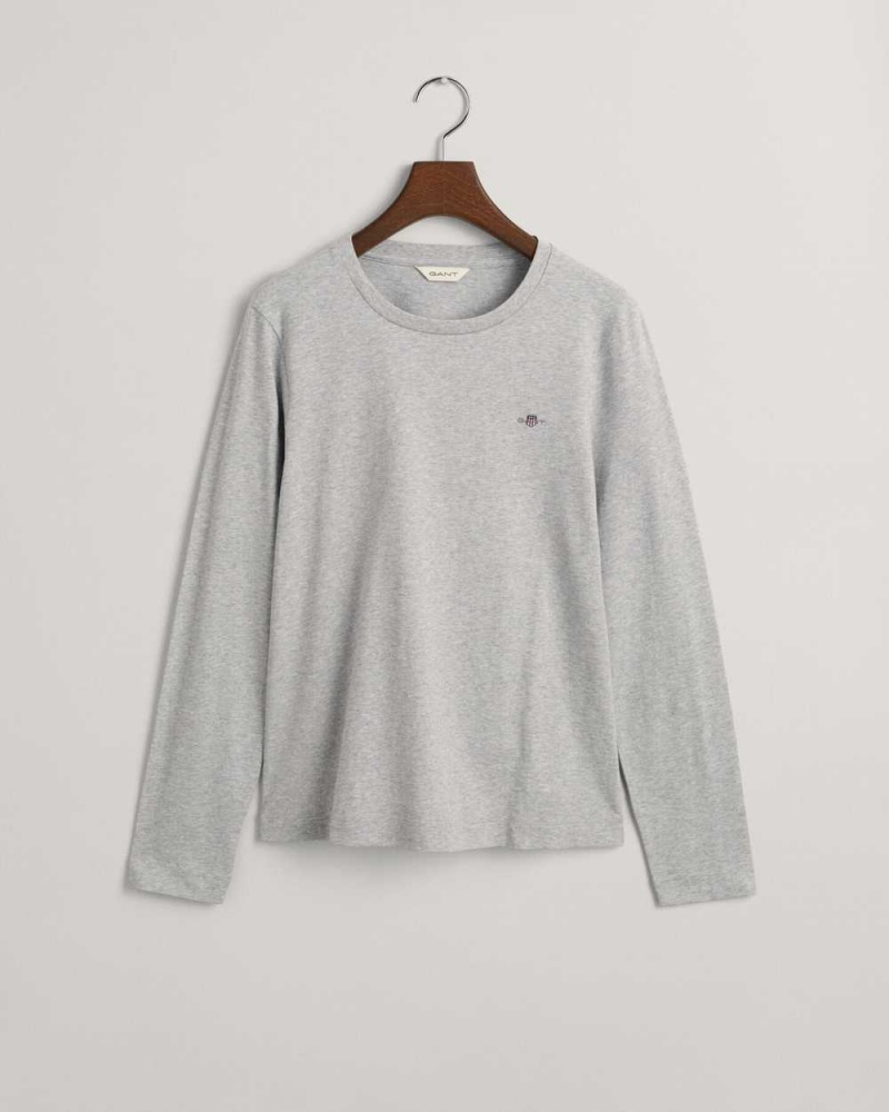 Gant Shield Long Sleeve Women's T-Shirt Light Grey Melange | SGRUM-9024