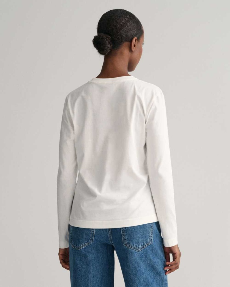 Gant Shield Long Sleeve Women's T-Shirt White | QYXOA-6570