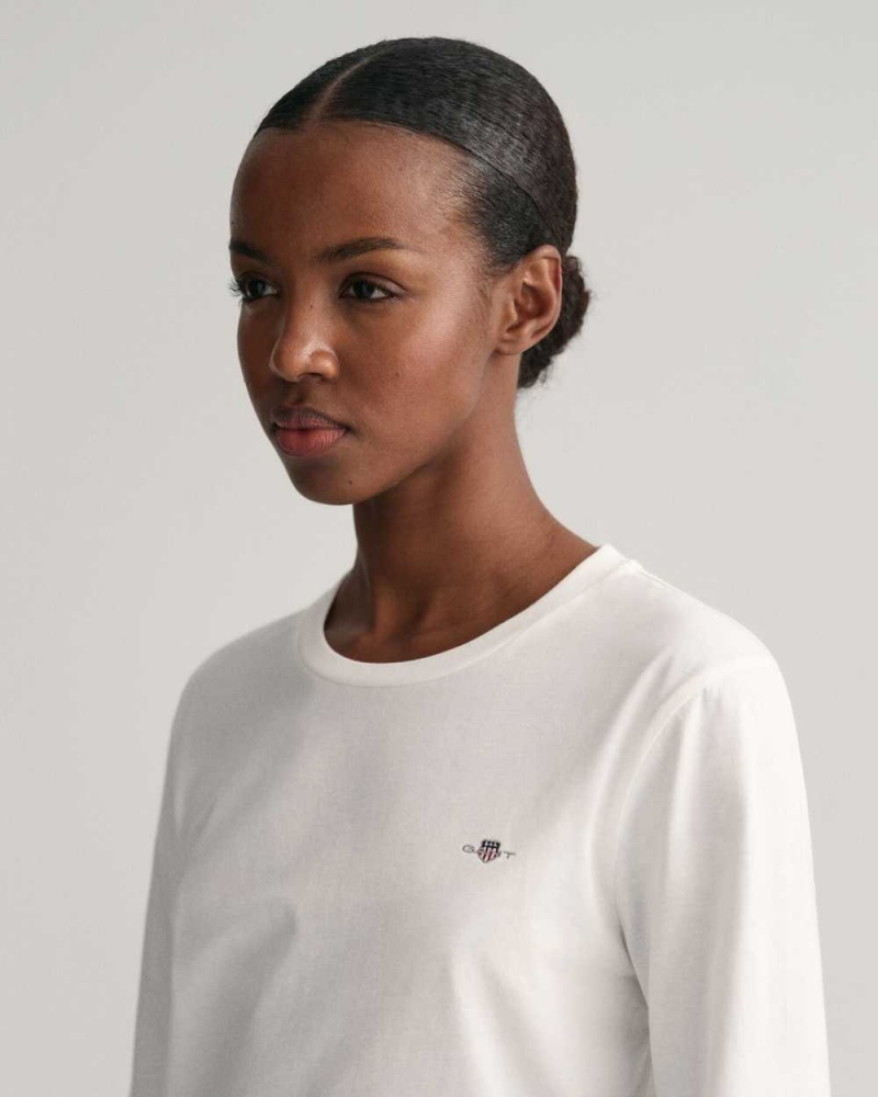 Gant Shield Long Sleeve Women's T-Shirt White | QYXOA-6570