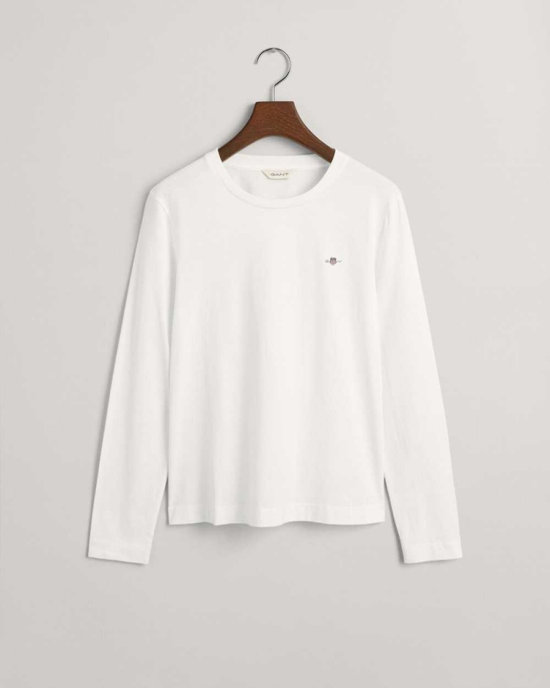 Gant Shield Long Sleeve Women's T-Shirt White | QYXOA-6570