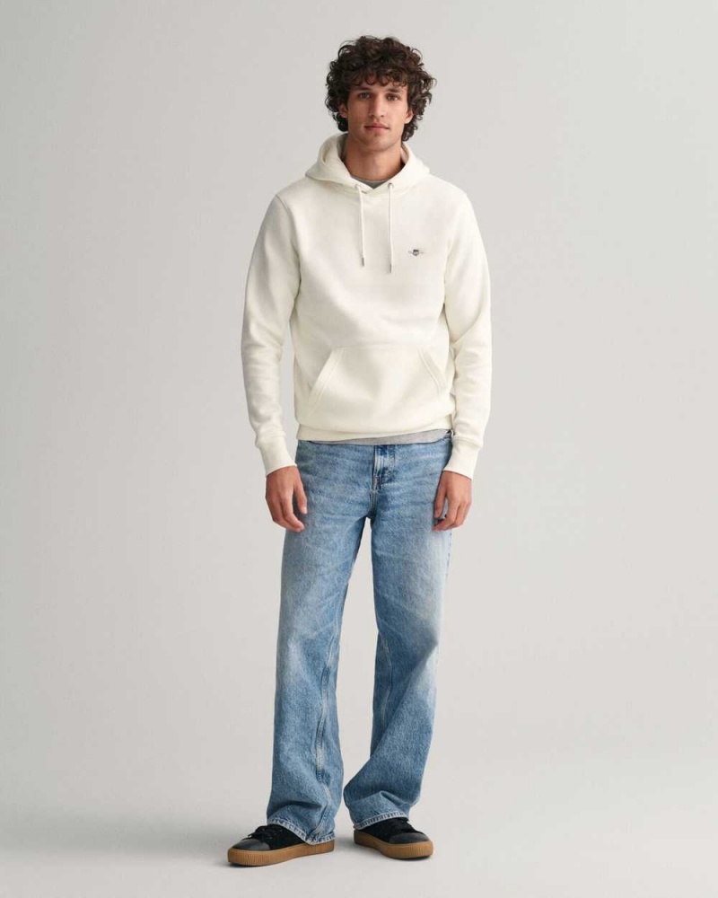 Gant Shield Men's Hoodie Beige White | KCFGP-8693