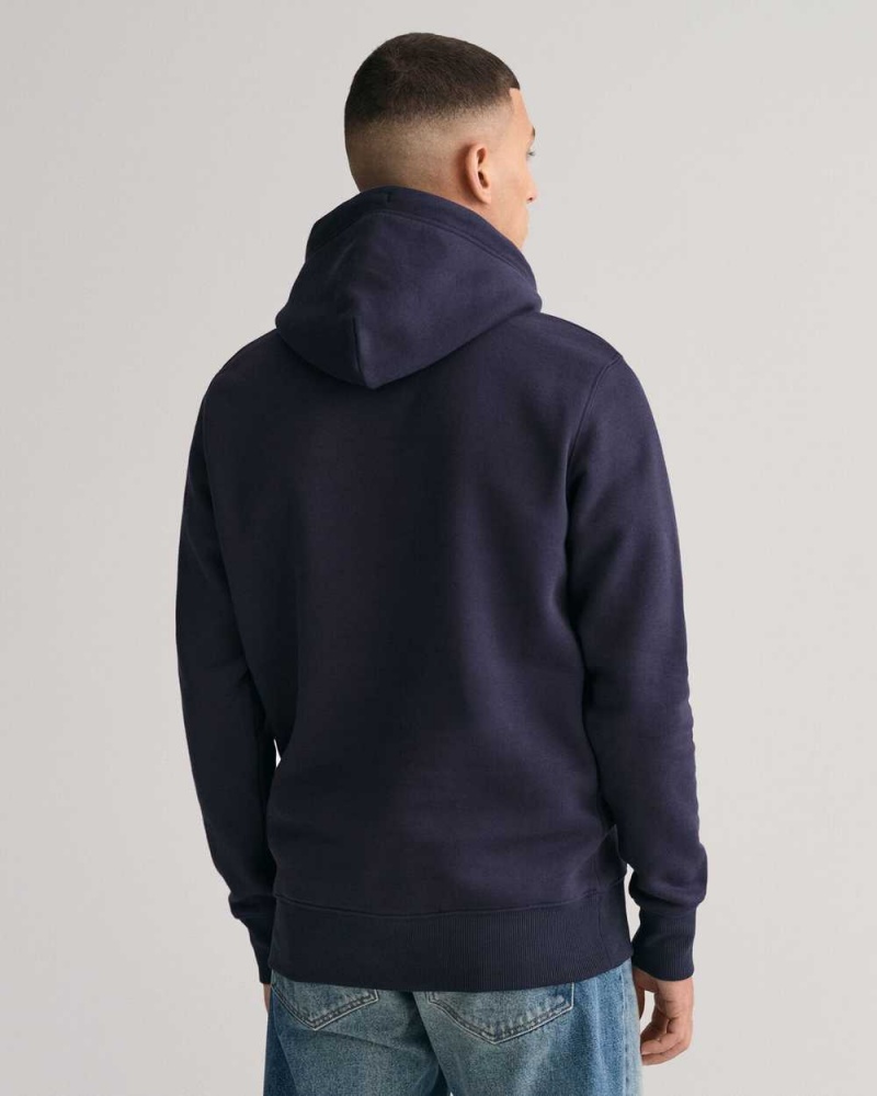 Gant Shield Men's Hoodie Evening Blue | ZKTCA-5107