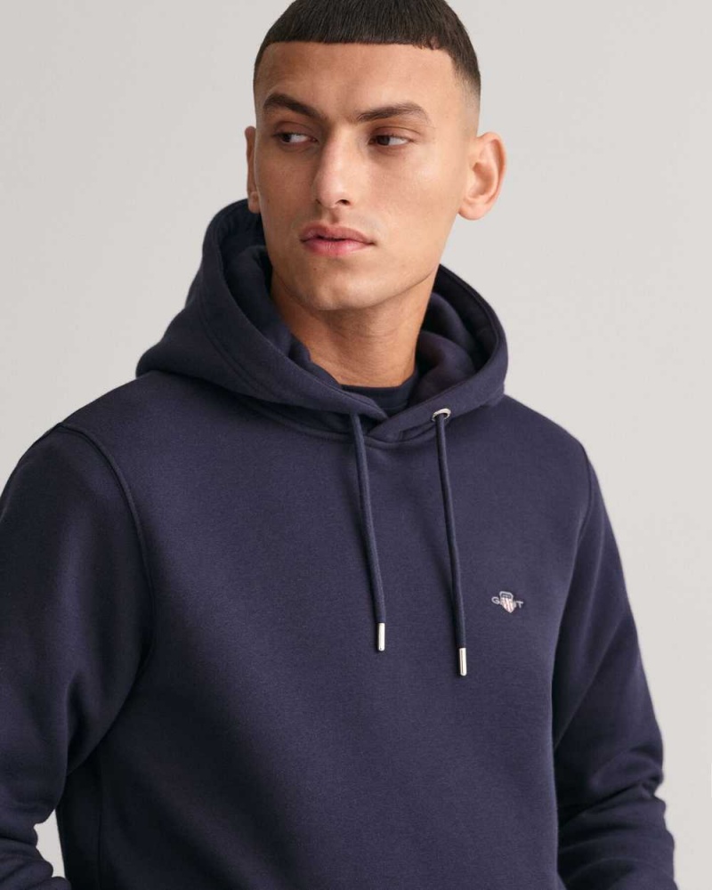 Gant Shield Men's Hoodie Evening Blue | ZKTCA-5107