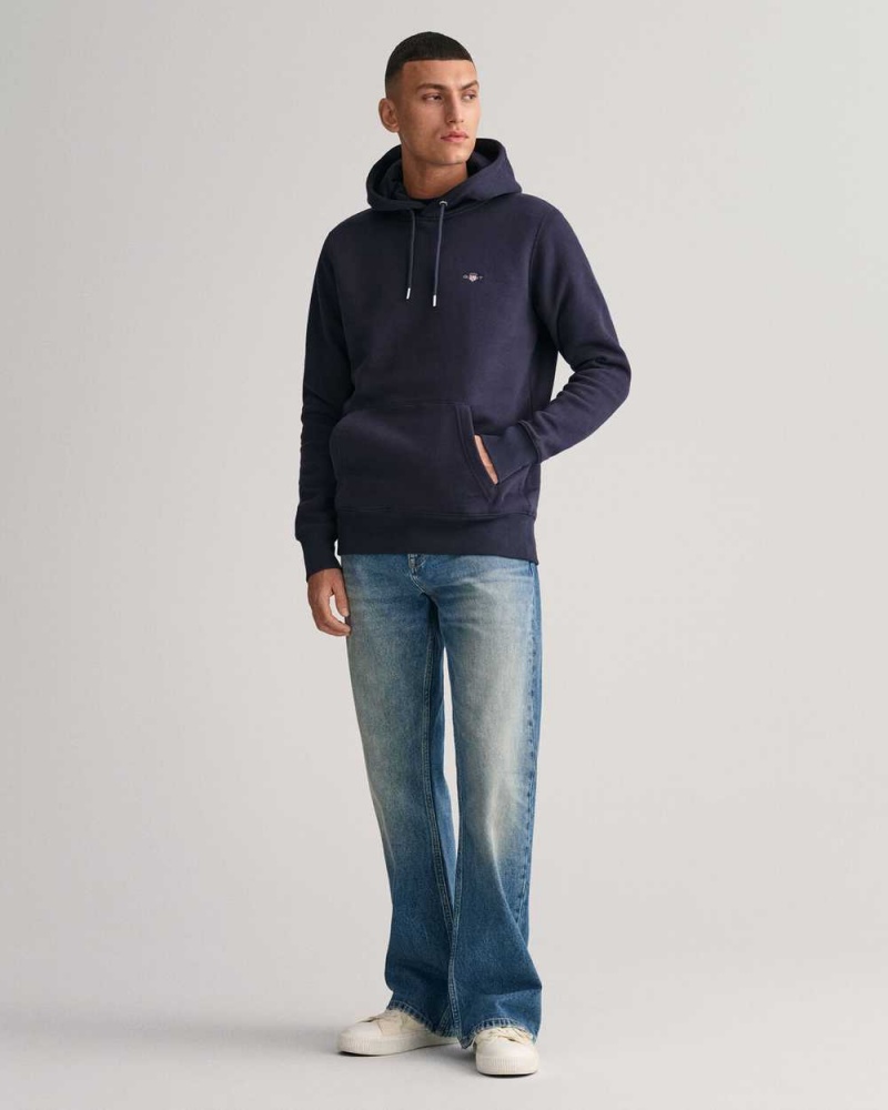 Gant Shield Men's Hoodie Evening Blue | ZKTCA-5107