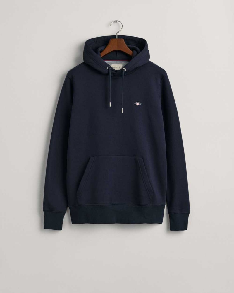 Gant Shield Men's Hoodie Evening Blue | ZKTCA-5107