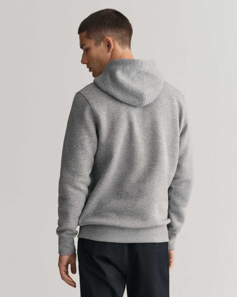 Gant Shield Men's Hoodie Grey Melange | CGNBI-7589