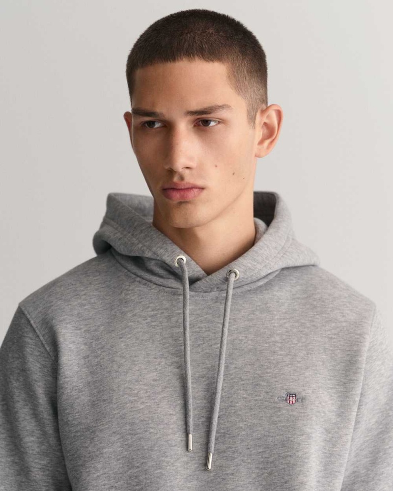 Gant Shield Men's Hoodie Grey Melange | CGNBI-7589