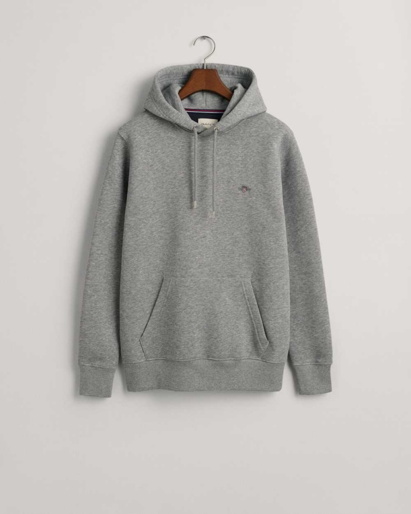 Gant Shield Men's Hoodie Grey Melange | CGNBI-7589