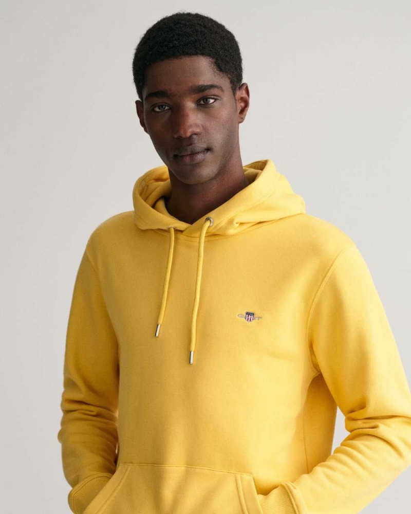 Gant Shield Men's Hoodie Parchment Yellow | HEPYT-5082