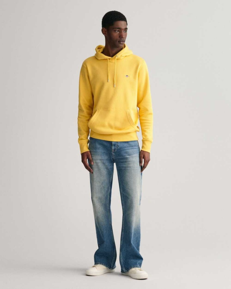 Gant Shield Men's Hoodie Parchment Yellow | HEPYT-5082