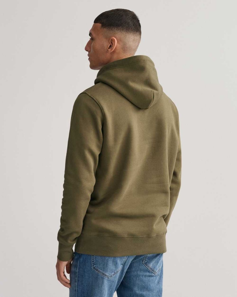 Gant Shield Men's Hoodie Racing Green | YBLEJ-1365