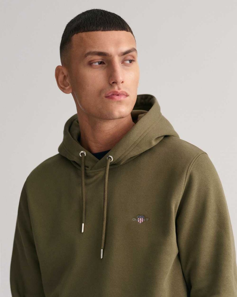 Gant Shield Men's Hoodie Racing Green | YBLEJ-1365