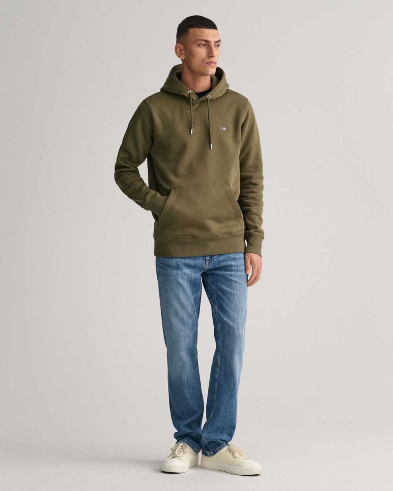 Gant Shield Men's Hoodie Racing Green | YBLEJ-1365