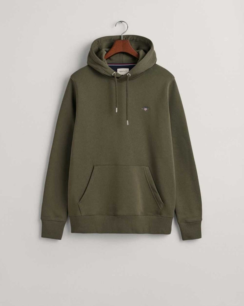 Gant Shield Men's Hoodie Racing Green | YBLEJ-1365