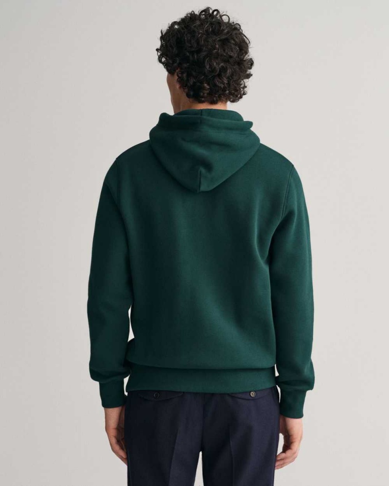 Gant Shield Men's Hoodie Tartan Green | DTFUQ-2160