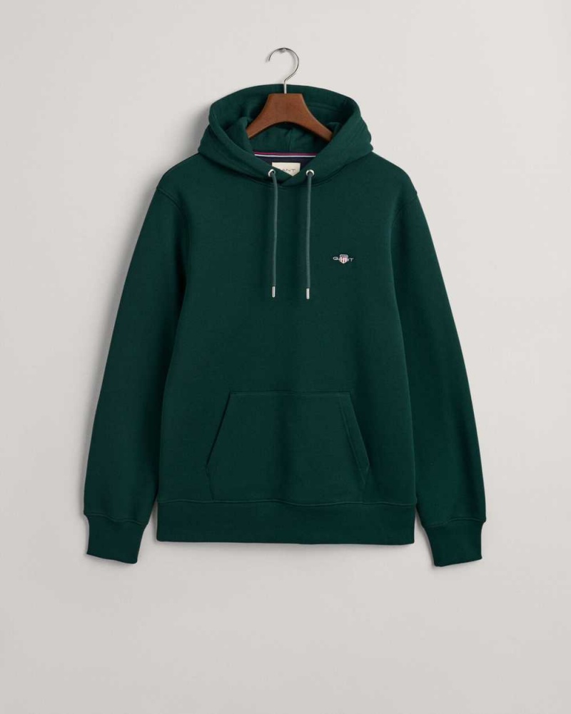 Gant Shield Men's Hoodie Tartan Green | DTFUQ-2160