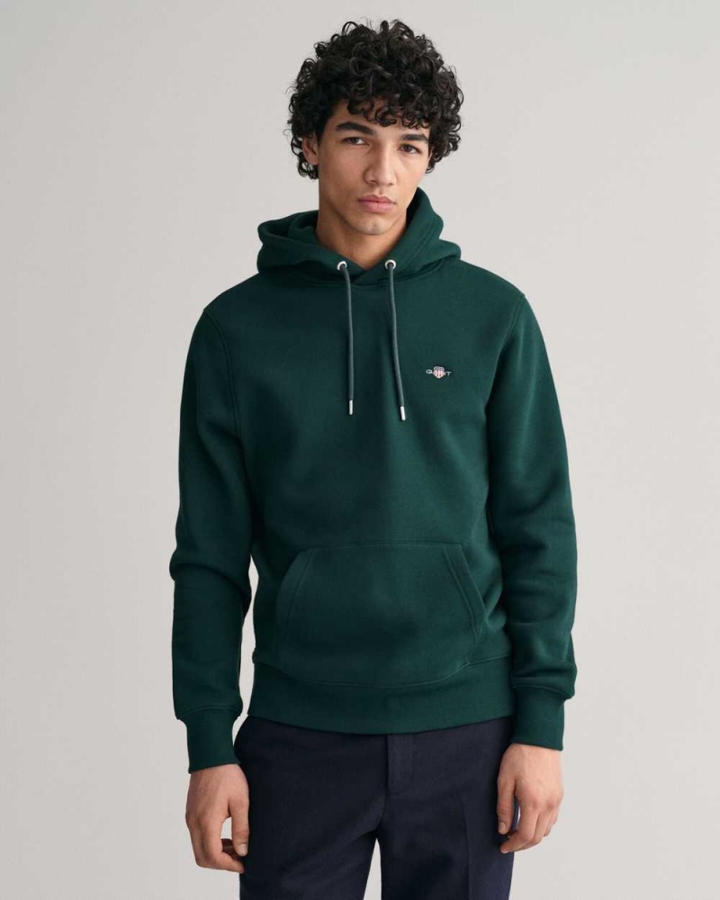 Gant Shield Men\'s Hoodie Tartan Green | DTFUQ-2160