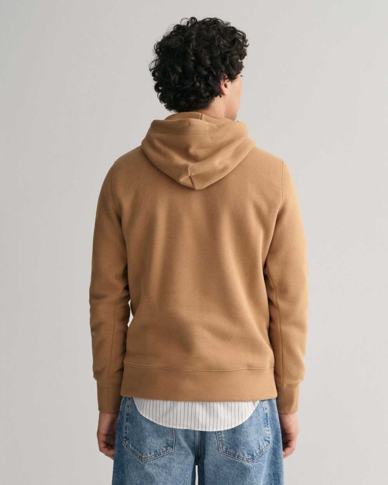 Gant Shield Men's Hoodie Warm Khaki | LJYZF-8935