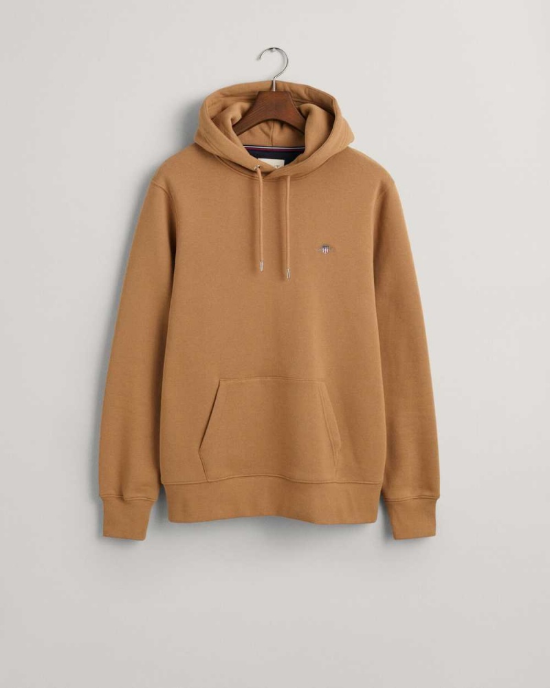 Gant Shield Men's Hoodie Warm Khaki | LJYZF-8935