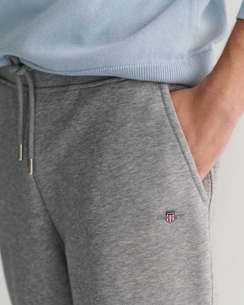 Gant Shield Men's Sweatpants Grey Melange | SUWOV-1537