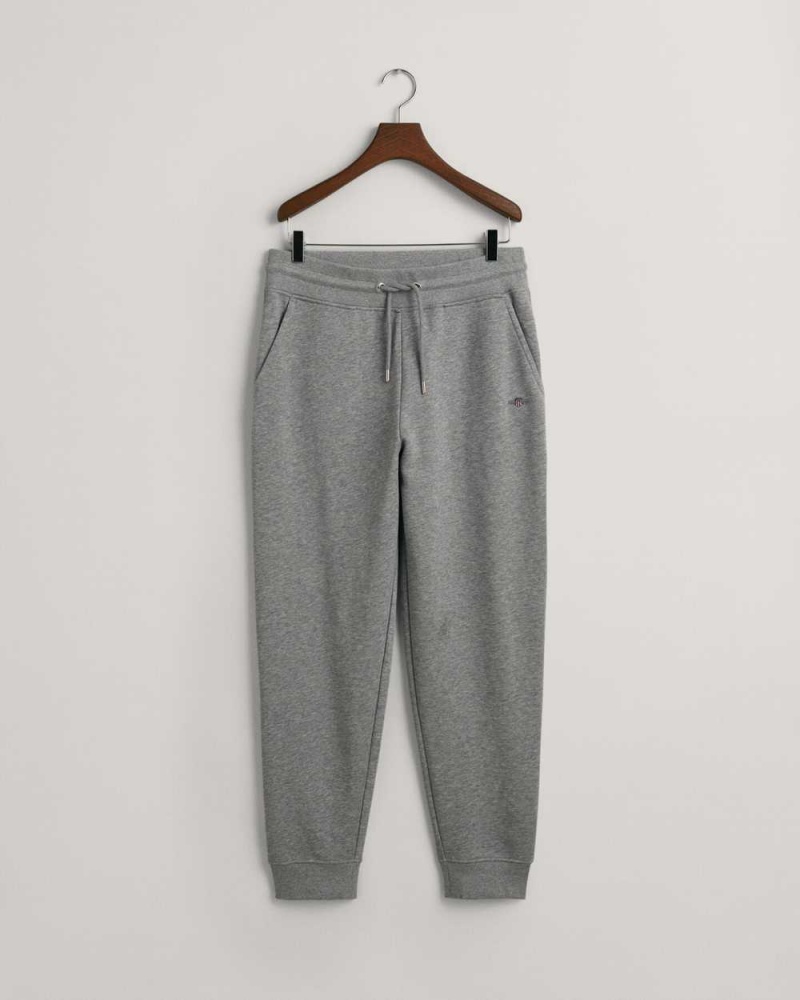 Gant Shield Men's Sweatpants Grey Melange | SUWOV-1537