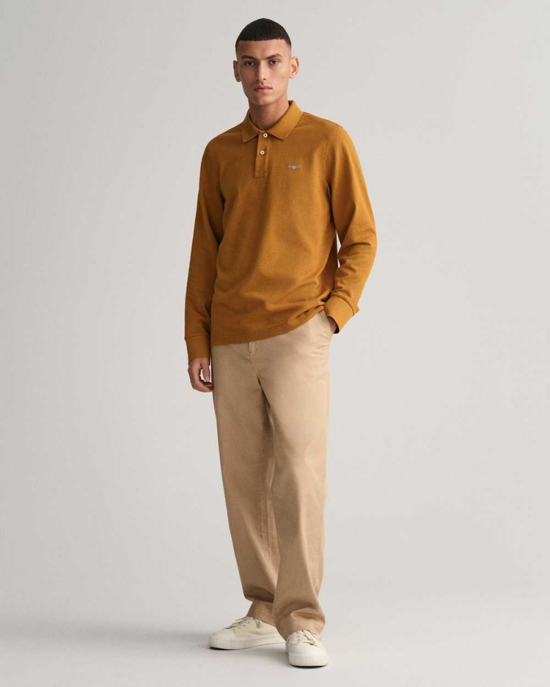 Gant Shield Piqué Rugger Men's Polo Shirt Warm Brown | ZKIPY-7284