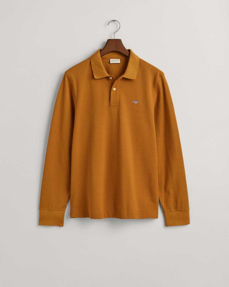 Gant Shield Piqué Rugger Men's Polo Shirt Warm Brown | ZKIPY-7284