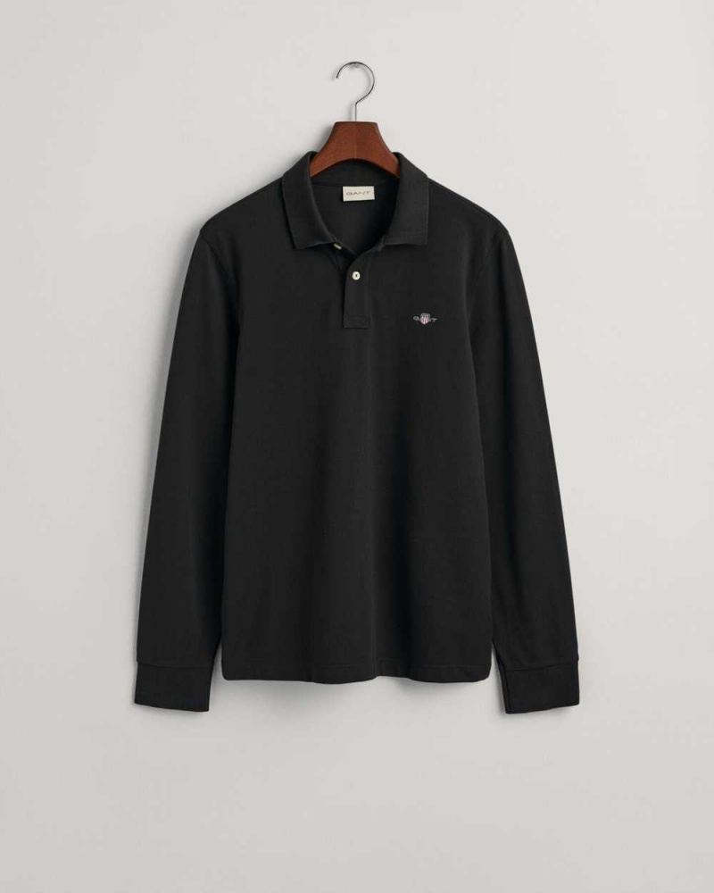 Gant Shield Piqué Rugger Men's Shirts Black | HVUXZ-9807