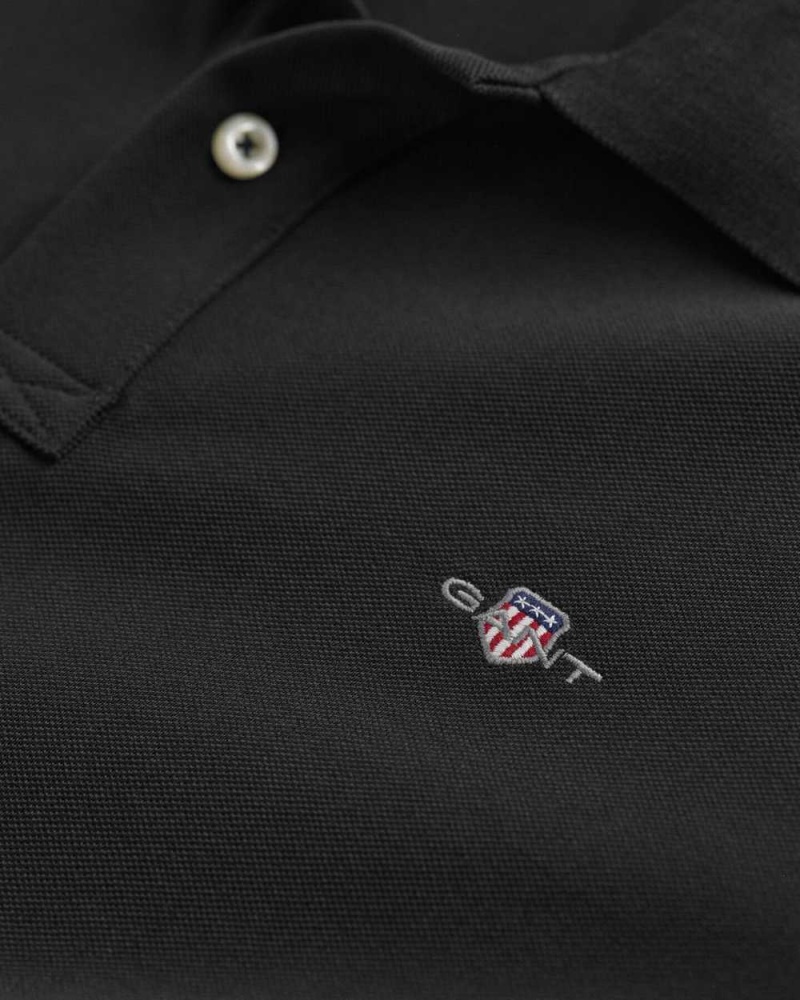 Gant Shield Piqué Rugger Men's Shirts Black | HVUXZ-9807