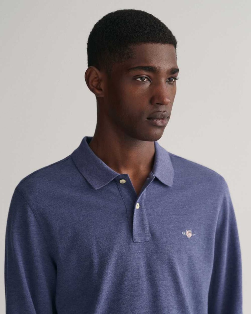 Gant Shield Piqué Rugger Men's Shirts Blue Melange | SHYZC-0428