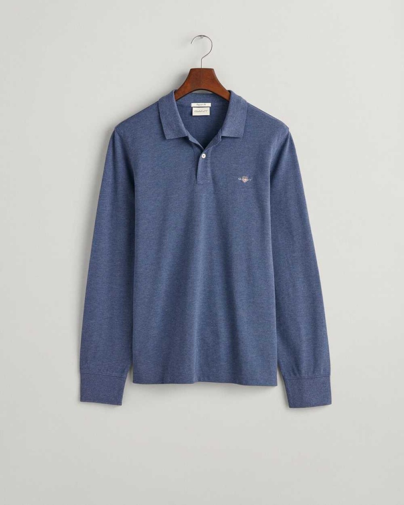 Gant Shield Piqué Rugger Men's Shirts Blue Melange | SHYZC-0428