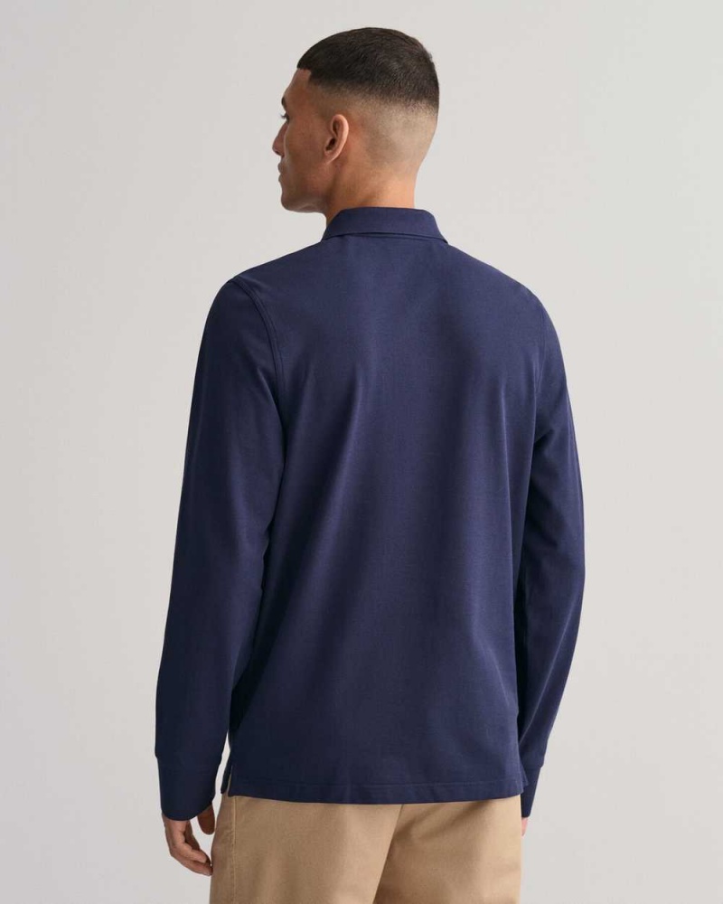 Gant Shield Piqué Rugger Men's Shirts Evening Blue | DFMEN-9708