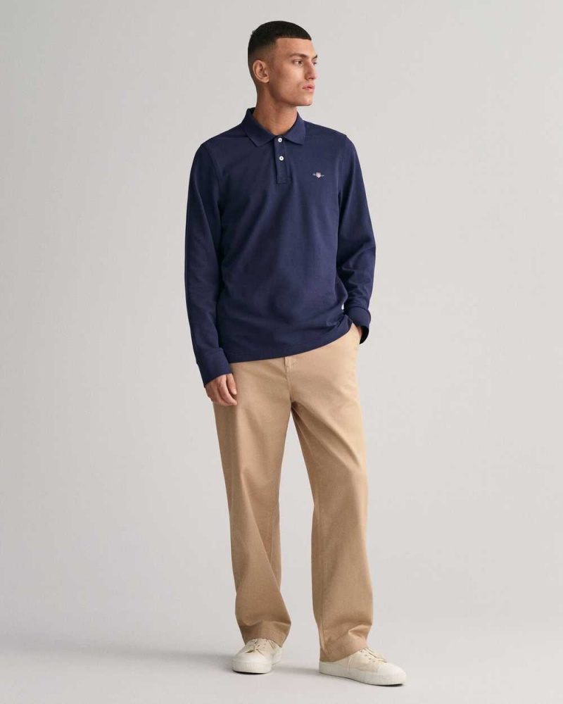 Gant Shield Piqué Rugger Men's Shirts Evening Blue | DFMEN-9708