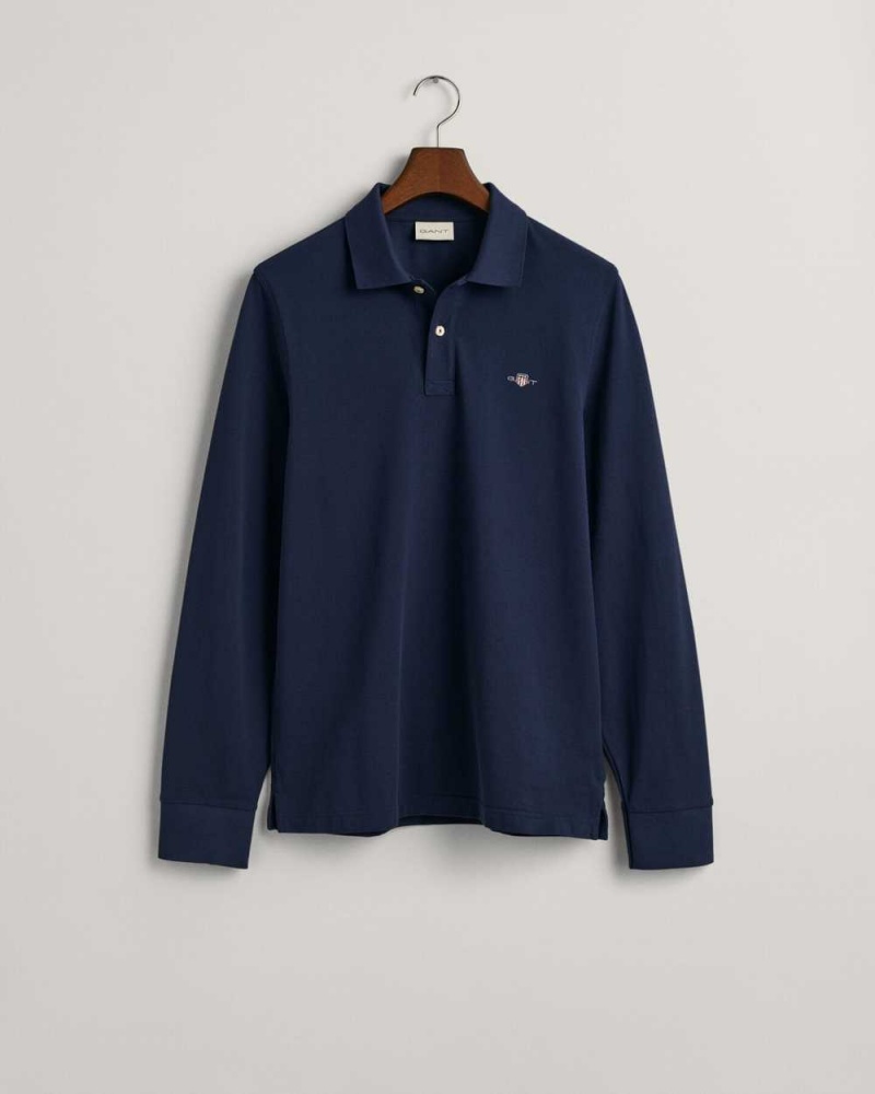 Gant Shield Piqué Rugger Men's Shirts Evening Blue | DFMEN-9708