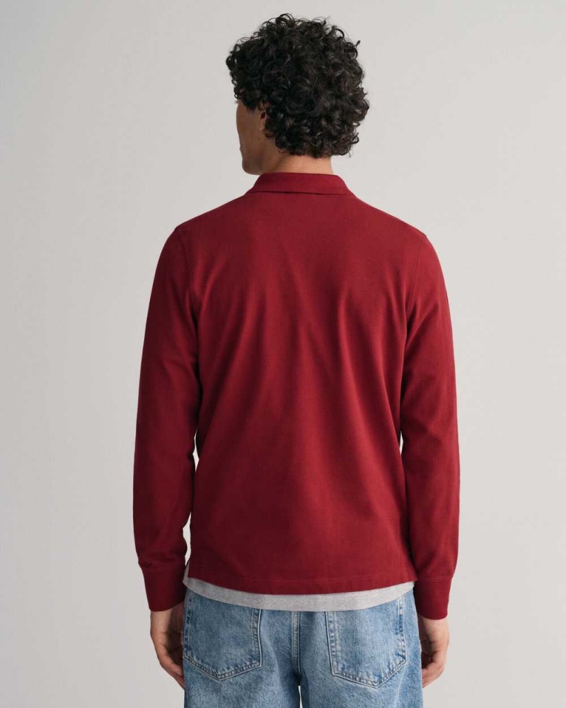 Gant Shield Piqué Rugger Men's Shirts Plumped Red | MXRVW-1372