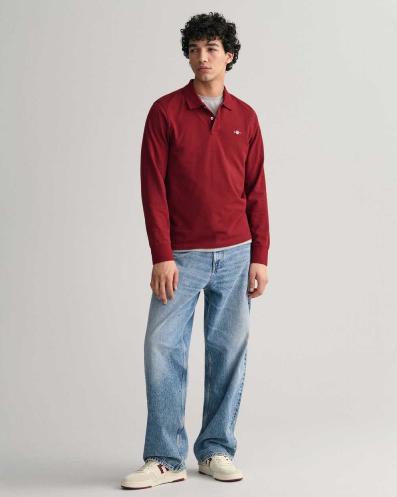 Gant Shield Piqué Rugger Men's Shirts Plumped Red | MXRVW-1372