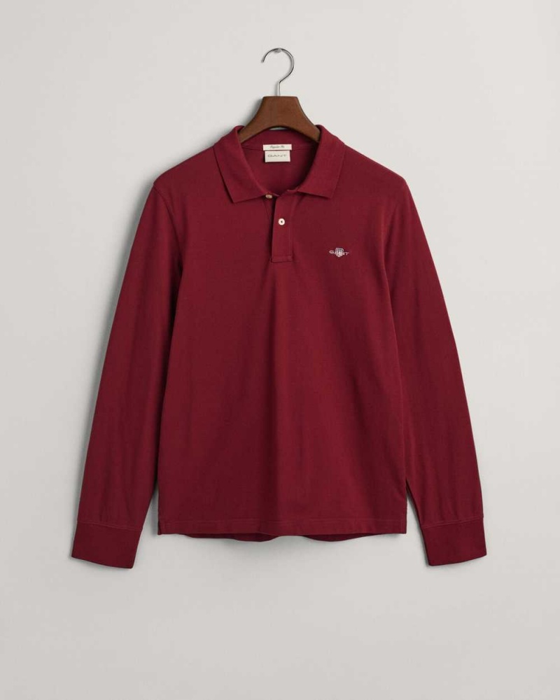 Gant Shield Piqué Rugger Men's Shirts Plumped Red | MXRVW-1372